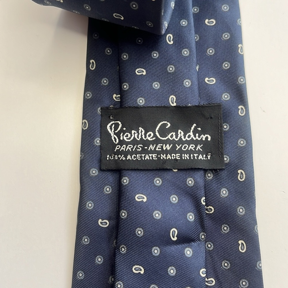 VINTAGE Pierre Cardin Blue & White Paisley Italian Tie